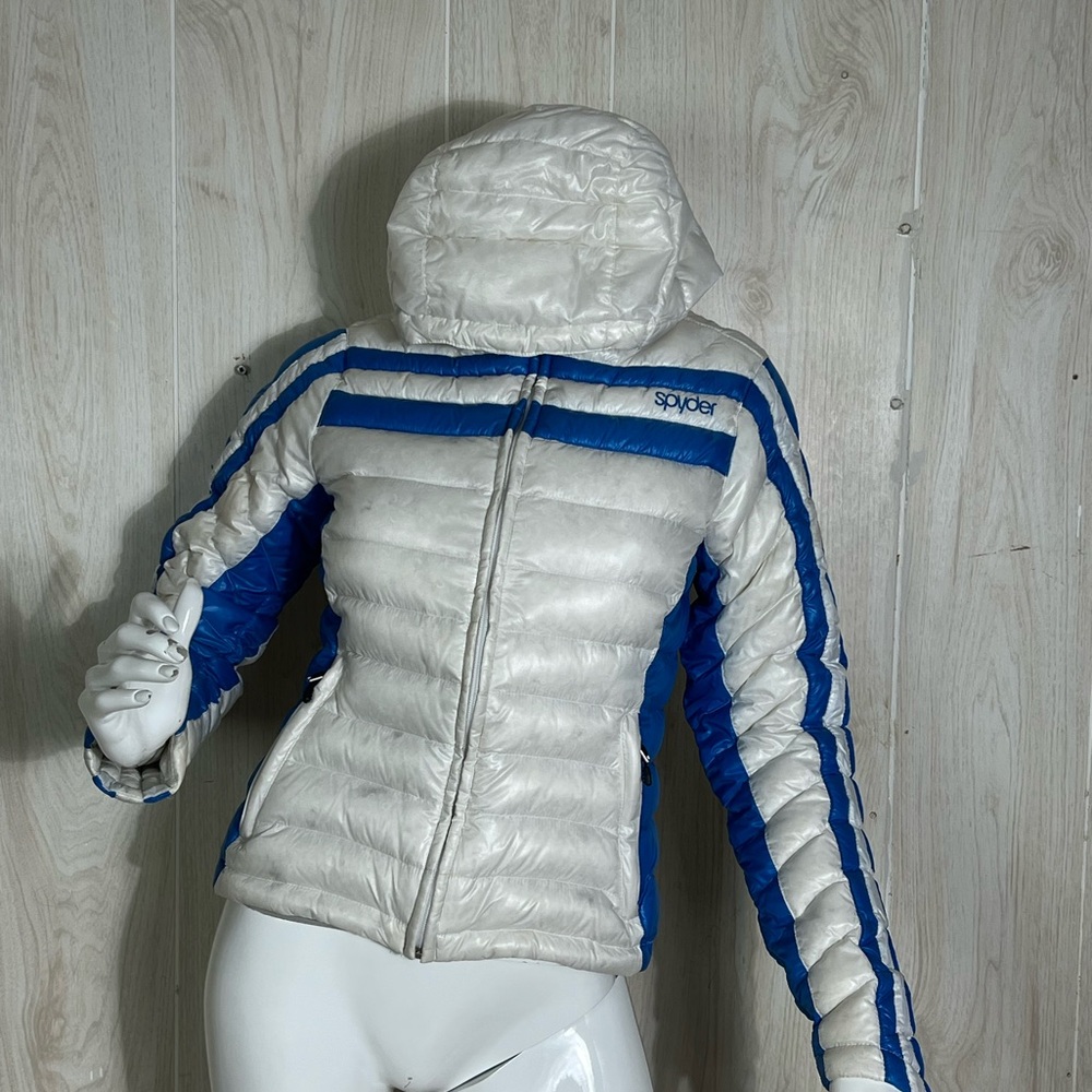 Spyder Women's White and Blue Goose Down Puffer Jacket Y2K Winter core